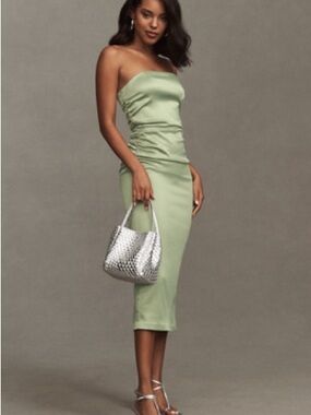 BHLDN | Dresses | Anthropologie Bhldn Madeline Sleeveless Vneck Cutout  Aline Taffeta Midi Dress | Poshmark
